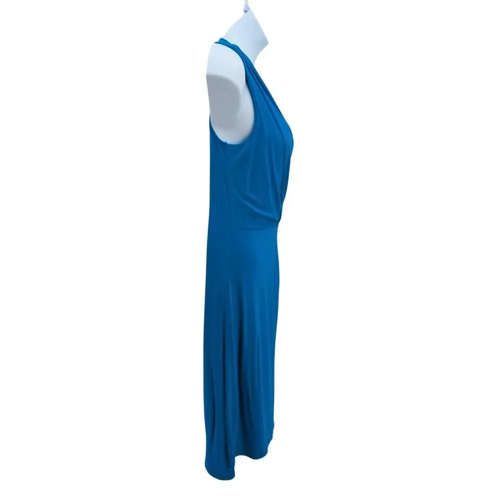 Tahari Hava Dress Large Blue Resort Coastal Faux Wrap Beach Vacation Stretchy